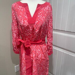 Lilly Pulitzer Anya Dress Border Pink Salmon Elite Status Silk Dress